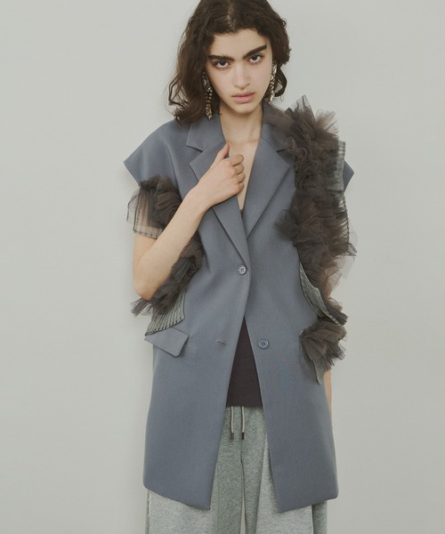 LA BELLE ETUDE コート アウター プリーツ×チュールフリルデザイン