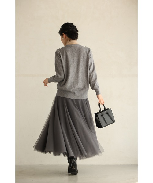 cawaii カーディガン 朝露に煌めくような立体花のパールニット