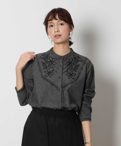 ブラウス シャツ 「SOMETHING」刺繍デニムシャツ レディース