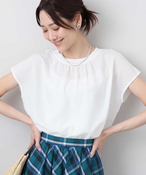 ブラウス シャツ ストレッチデシンフレンチスリーブブラウス/接触冷感/UVカット/洗える レディース