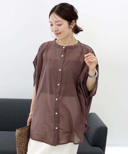Aletta vita ブラウス シャツ 綿ボイルバンドカラードルマン