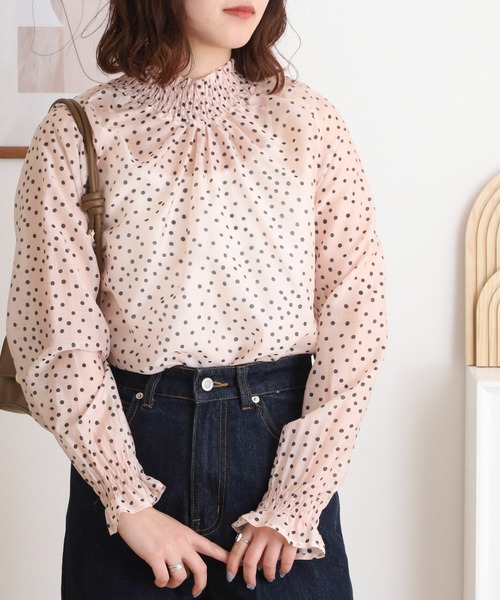 ブラウス シャツ Anna Nicola シアードットハイネック長袖ブラウス レディース Anna Nicola ブラウス シャツ シアードットハイネック長袖