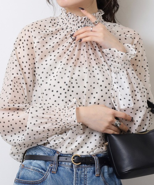 ブラウス シャツ Anna Nicola シアードットハイネック長袖ブラウス レディース Anna Nicola ブラウス シャツ シアードットハイネック長袖