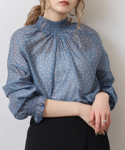 ブラウス シャツ Anna Nicola シアードットハイネック長袖ブラウス レディース Anna Nicola ブラウス シャツ シアードットハイネック長袖