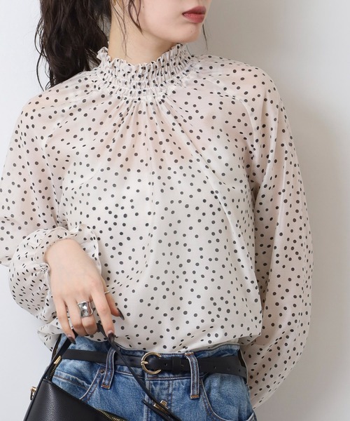 Anna Nicola ブラウス シャツ シアードットハイネック長袖