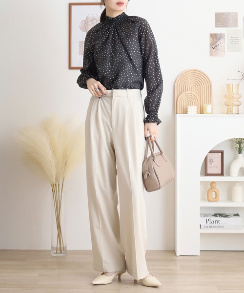 ブラウス シャツ Anna Nicola シアードットハイネック長袖ブラウス レディース Anna Nicola ブラウス シャツ シアードットハイネック長袖