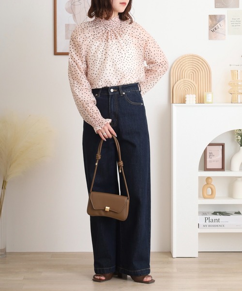 ブラウス シャツ Anna Nicola シアードットハイネック長袖ブラウス レディース Anna Nicola ブラウス シャツ シアードットハイネック長袖