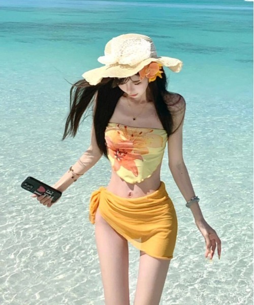 gossip!ロサンゼルス 水着 Y2K ミニパレオ付き フラワープリント