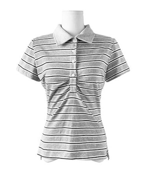 ポロシャツ ポロ 「WOMEN」PURPLE LABEL / 襟ボーダーライン ポロシャツ「DRY・UV・STRETCH」 レディース anyonemore ポロシャツ ポロ ボーダー柄シャーリング襟付き半袖T