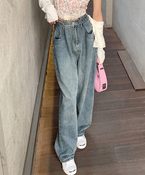 [me+em select] обработка Denim брюки LARGE голубой женский 