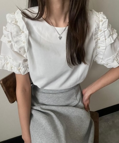 deux amour tシャツ 袖フリルトップス レディース : ZOZOTOWN