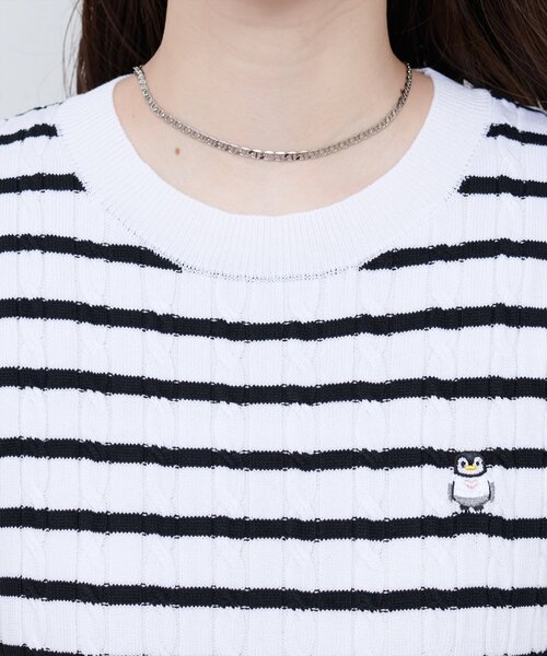 natural couture ニット セーター アニマル刺繍ケーブル半袖
