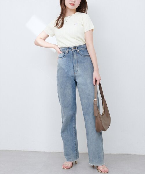 natural couture ニット セーター アニマル刺繍ケーブル半袖