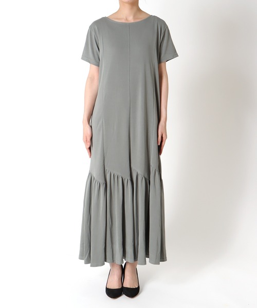 AKIRANAKA 半袖ティアードワンピース グレー Jines（ジネス） ワンピース 半袖 モダール半袖ティアードワンピース