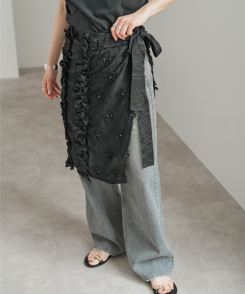 crinkle スカート Frill rayon shantung apron skirt : ZOZOTOWN