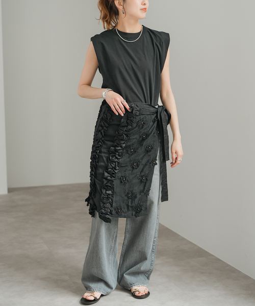 crinkle スカート Frill rayon shantung apron skirt : ZOZOTOWN