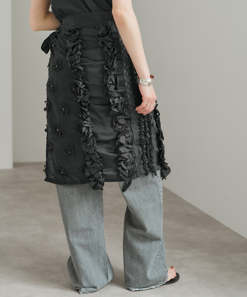 crinkle スカート Frill rayon shantung apron skirt : ZOZOTOWN