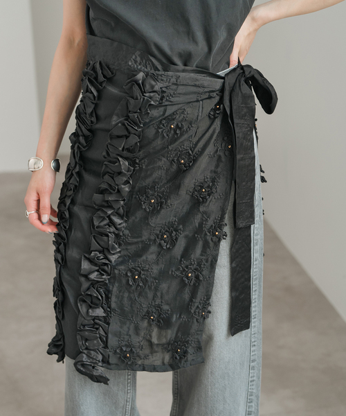 販売中crinklecrinklecrinkle apron skirt セール】crinkle crinkle crinkle Frill rayon shantung apron