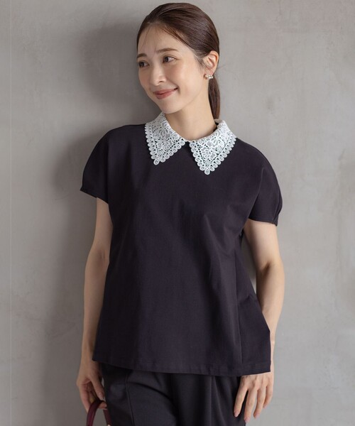 tシャツ レース襟フレンチテリー カットソー レディース 組曲 tシャツ レース襟フレンチテリー カットソー レディース