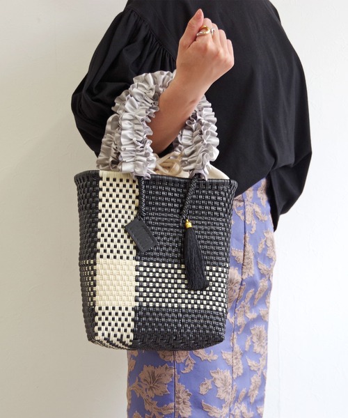 【極美品✨】WOVEN メキシコ製 メルカド カゴバッグ グレー/ホワイト かごバッグ カゴバッグ WOVEN (ウーヴン) / メキシコ製 メルカド