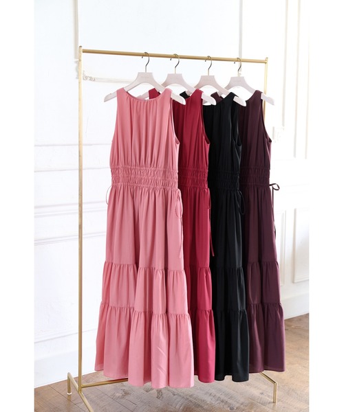 ワンピース herlipto back ribbon tiered satin dress Twisted Ribbon Tiered Dress