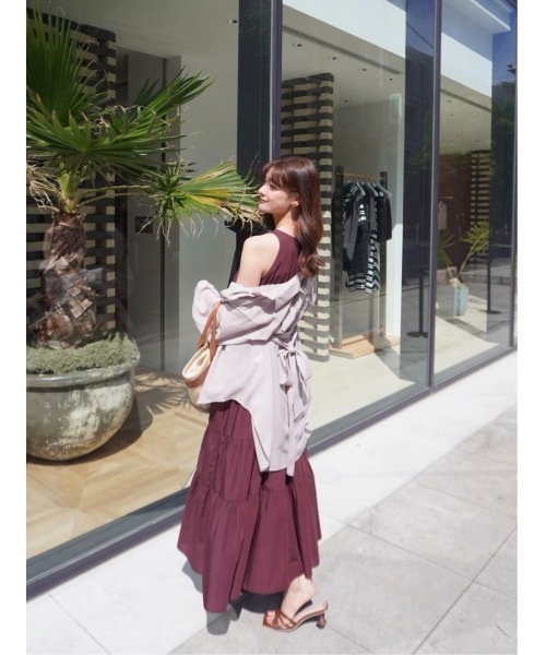 ワンピース herlipto back ribbon tiered satin dress Twisted Ribbon Tiered Dress