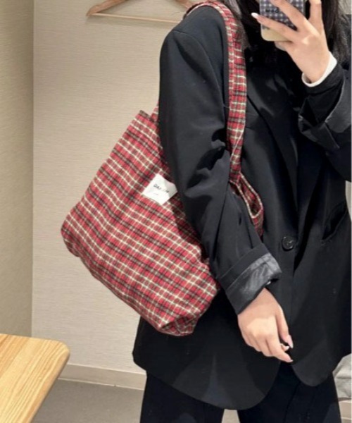 トートバッグ A4サイズ対応/チェックネルトートバッグ レディース