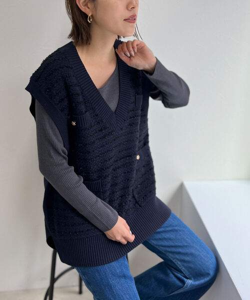「NOLLEY'S」 ニットベスト 38 ネイビー レディース