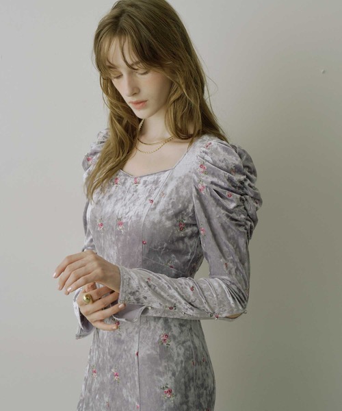 HEIREN ドレス 「HEIREN」小花刺繍入りベロアドレス : ZOZOTOWN Yahoo