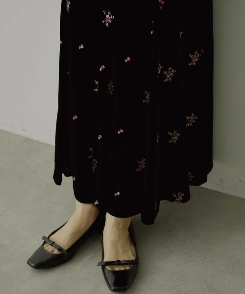 ドレス 「HEIREN」小花刺繍入りベロアドレス ベロア 刺繍