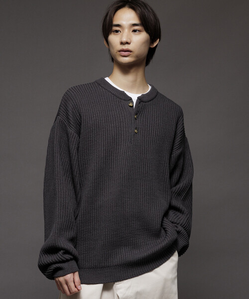 現行完売品✨45R スムースの908ヘンリー　ブラック　ヘンリーネックニット Healthknit（ヘルスニット） #906L L S Sleeve Henley Neck 長袖