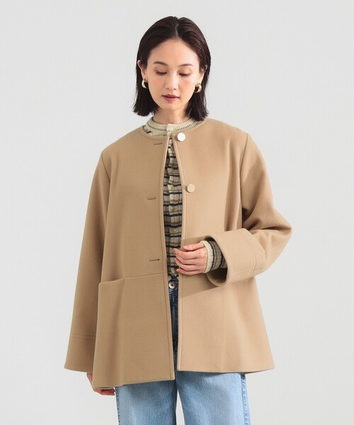 美品 デミルクス ビームス 6.8万円 高級イタリア製生地 ノーカラーコート Demi-Luxe BEAMS（デミルクス ビームス） ノーカラーコート コート