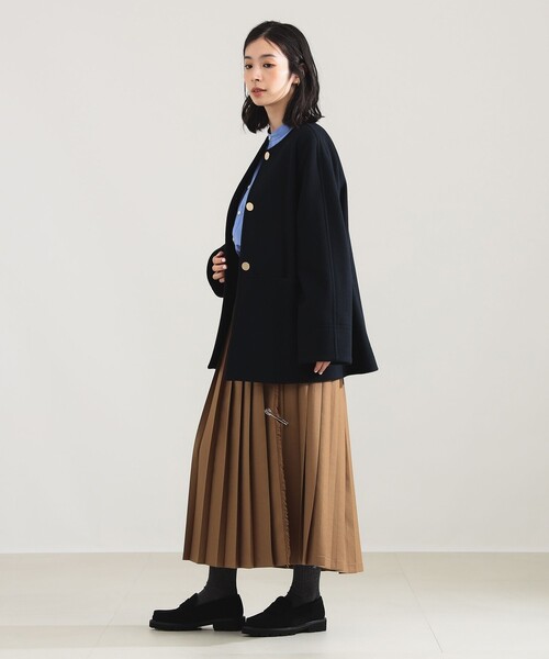 美品 デミルクス ビームス 6.8万円 高級イタリア製生地 ノーカラーコート Demi-Luxe BEAMS ノーカラーコート コート ソフトメルトン レディース