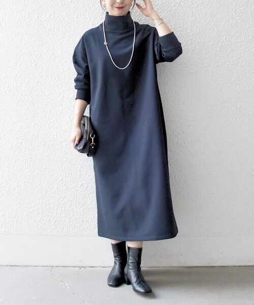 SHIPS any ワンピース any:「洗濯機可能」裏起毛 リブ ハイネック