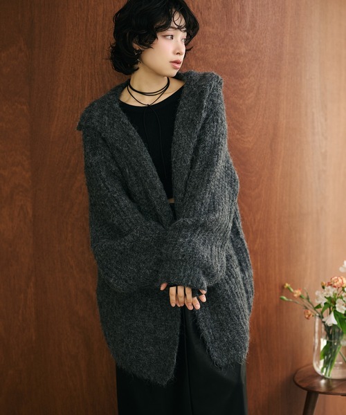 カーディガン low gauge hooded shawl knit cardigan /ローゲージ