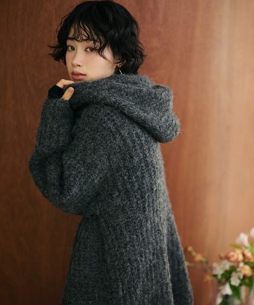 gigot フード　ジャケット　カーディガン　ウール 公式】 フード付ジャカードカットソージャケット (ファッション) 商品