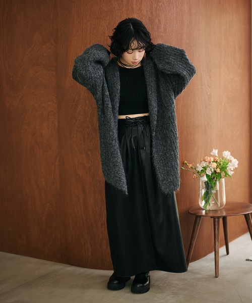 カーディガン low gauge hooded shawl knit cardigan /ローゲージ