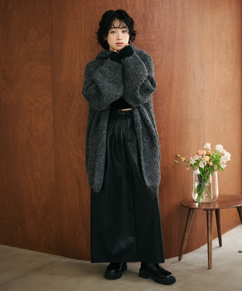 カーディガン low gauge hooded shawl knit cardigan /ローゲージ