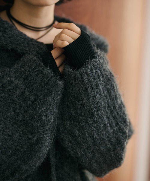 カーディガン low gauge hooded shawl knit cardigan /ローゲージ