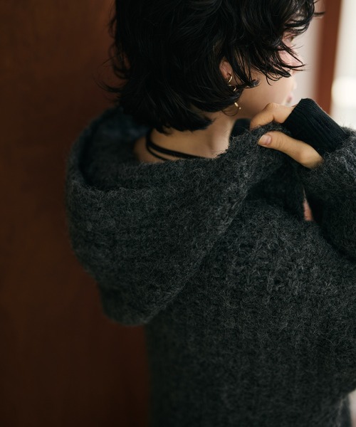 カーディガン low gauge hooded shawl knit cardigan /ローゲージ