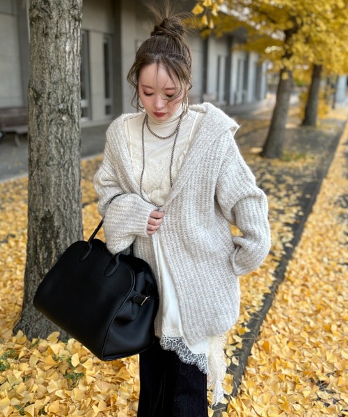 カーディガン low gauge hooded shawl knit cardigan /ローゲージ