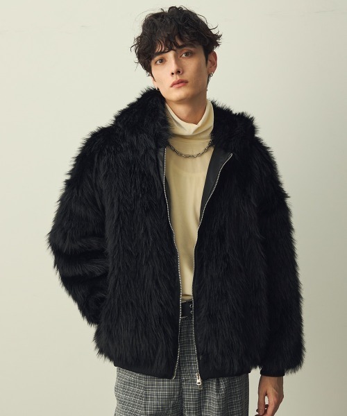 極美品 SEA NEW YORK エコファー ジップアップブルゾン 黒 アウター Shoowtime（ショウタイム） ブルゾン アウター Double Zip Eco Fur