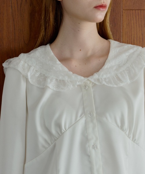 ブラウス シャツ lace collar vintage satin blouse / レースカラー