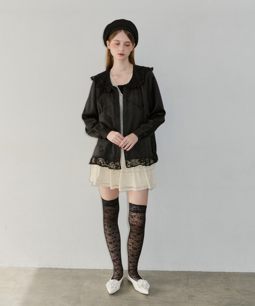 mamemiso。LACE COLLAR BLOUSE ブラウス シャツ lace collar vintage satin blouse / レースカラー