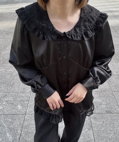 ブラウス シャツ lace collar vintage satin blouse / レースカラー