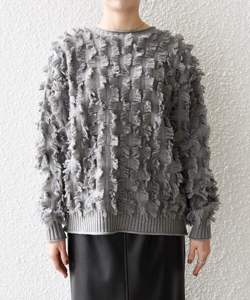 SHIPS any フリンジデザインニット SHIPS any:〈手洗い可能〉フリンジ デザイン ニット プルオーバー