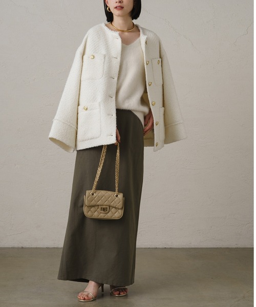 【新品】ラウンジドレス ツイードジャケット Loungedress（ラウンジドレス） ツイードジャケット FREE ホワイト