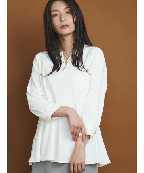 TONAL（トーナル） ブラウス シャツ パールキーネックペプラムブラウス