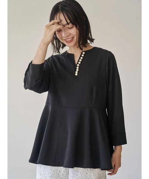 TONAL（トーナル） ブラウス シャツ パールキーネックペプラムブラウス