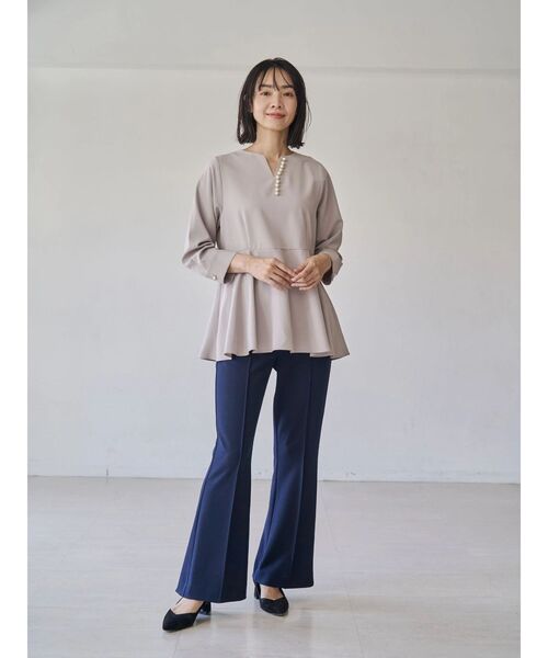 TONAL（トーナル） ブラウス シャツ パールキーネックペプラムブラウス